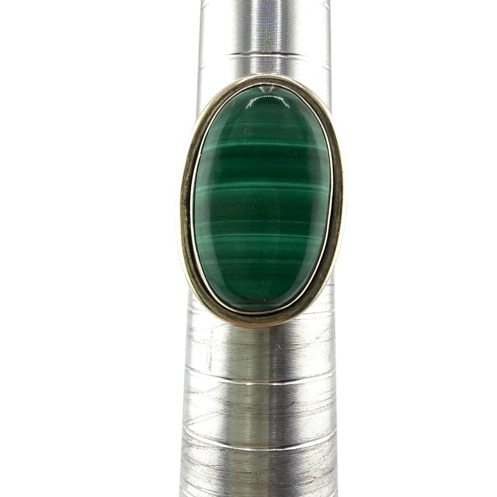 Vintage Style Oval Malachite Ring Sterling Silver Simple Artisan Jewelry 5